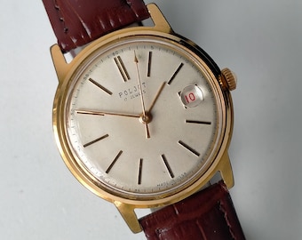 Poljot 2414. Model 243058. Gold Plated AU20. Vintage Original Soviet Mechanical Classic Watch. 1960s