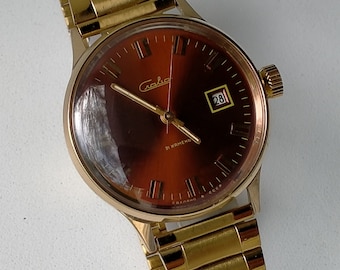 Slava 2414. Gold Plated. Original Vintage Soviet Mechanical Classic Watch. 1970s