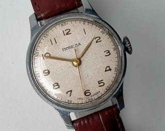 Pobeda 2608. Model CHN-38K. Vintage Fully Original Soviet Classic Mechanical Watch. 1 MChZ 1954