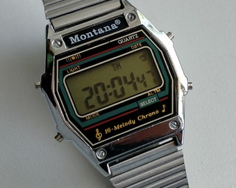 Montana PF PAM350 Chronograph Melody Alarm. Vintage Original Digital Watch with Melodies. Early 1990s
