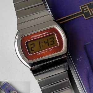 Elektronika 3049 B6-02 TV Design. Stainless Steel Case. Original Box. Rarest Original Vintage Soviet Digital Watch. 1980 image 1