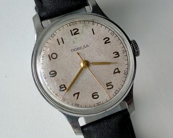 Pobeda Kirovskie 2608. Vintage Original Soviet Classic Mechanical Watch. 1 MChZ 1950s