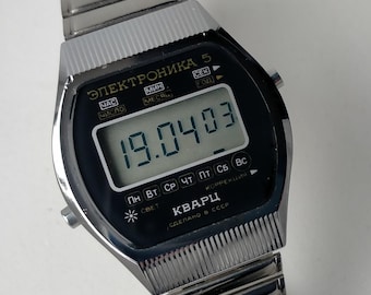 Elektronika 5 30353 (206) Origineel vintage Sovjet digitaal horloge. Jaren 80
