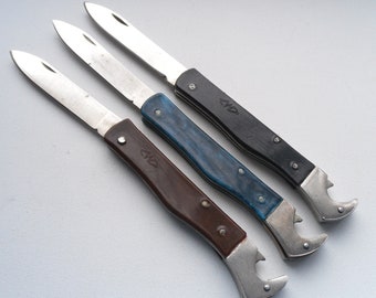Radzieckie składane noże turystyczne w stylu vintage. Factory Metallist Charków 3szt. lata 70. NIE