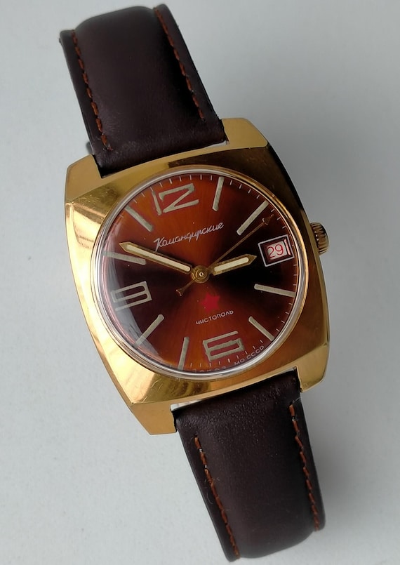 Komandirskie 2234. Model 783430. Gold Plated AU20. Vintage Fully Original Soviet Officer's Military Watch. Mid of 1970s