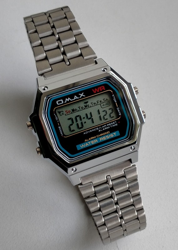 NOS OMAX WR M3 B alarmchronograaf. Waterdicht. Origineel vintage digitaal horloge. Jaren 90 Etsy Nederland