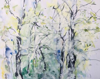 Spring woods- original watercolour and acrylic painting on heavy professional paper- size A3