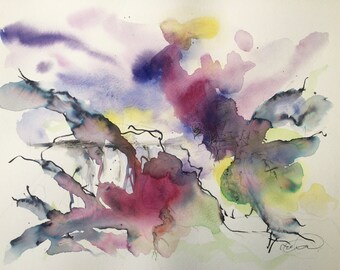 Low clouds- original watercolour sized A3, appx 42x30cm on 250mg paper- free uk postage