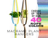 MULTI mini custom macrame plant hanger 40 rope colors 6 wood ring stains
