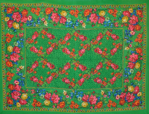 VINTAGE Pavlovo Posad shawl tablecloth bed cover R
