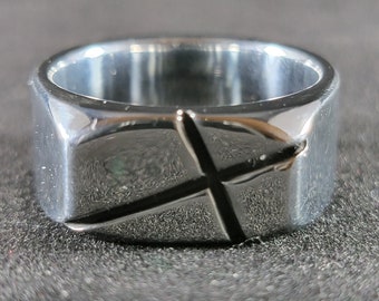 Anillo de sello de cruz rústica diagonal de acero inoxidable