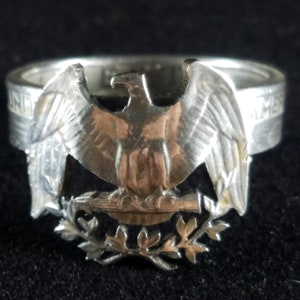 Silver*Quarter*Hand*Cut* Eagle*mounted on*Silver Quarter*Ring