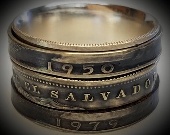 Custom four coin, three spinner rings, coin ring.