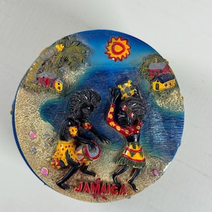 Vtg Trinket Box Vintage Caribbean Souvenir Jamaica Rasta Dancers Resin Storage Box Ring Storage Jewelry