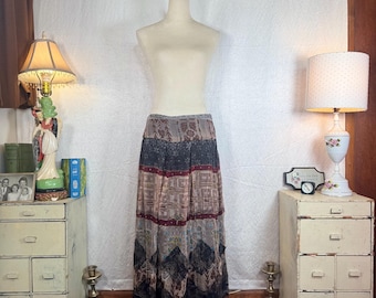Vtg Silk Handkerchief Skirt Vintage Bohemian Maxi Black Lace Accents Sz 4 WDNY