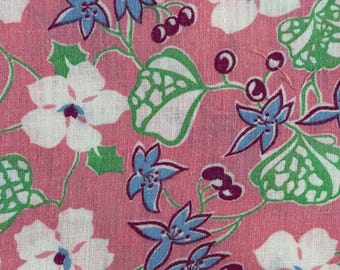 Tela de algodón vintage de los años 30 y 40, 35" x 72", para acolchado, manualidades, costura, diario de recortes, estilo cottage core, época de sacos de pienso, rosa Pepto, floral.