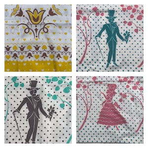 Zestaw 4 poszewek na poduszki Vintage Feedsack Aqua Blue Pink Yellow Brown Southern Belle Victorian Charm Worek na mąkę Worek na paszę Bawełniana tkanina na kołdrę