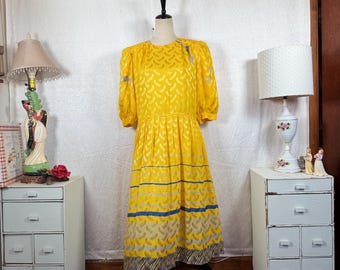 Vestido vintage de jacquard náutico estilo blusón de seda de Adrianna Papell, años 80, talla 8