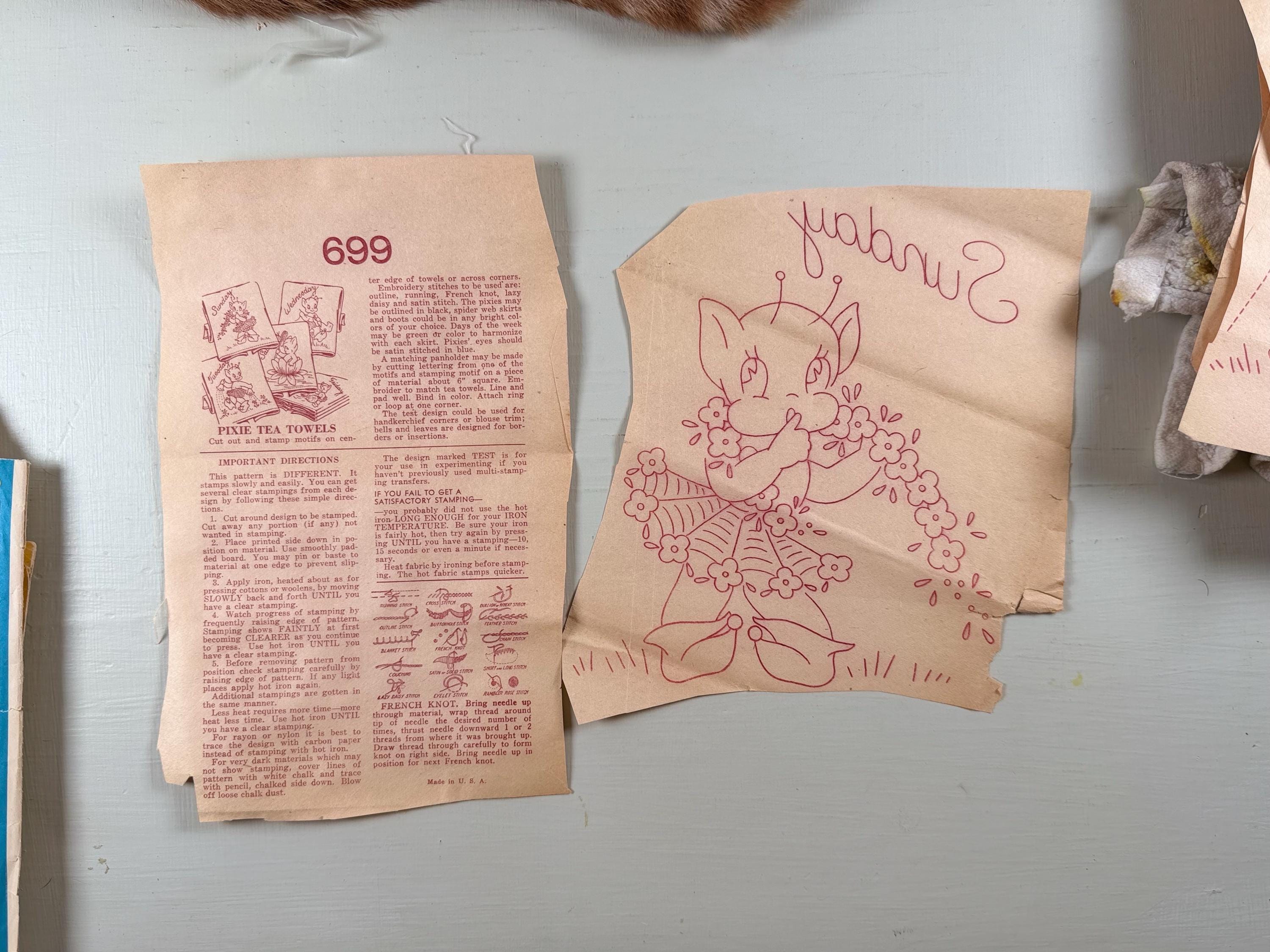 Vintage Lot Aunt Marthas Hot Iron Transfers Ducky Ducks Kitten Motifs ...