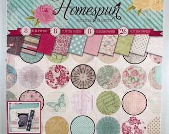 Bloc de papel vintage Homespun de 12 x 12 pulgadas (40 páginas) para Junk Journal, técnicas mixtas, scrapbooking, tarjetas, efímeros, lunares y flores.