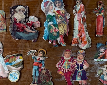 Lot de 38 grandes découpes pour scrapbooking, junk journal et techniques mixtes. Ensemble d'éphémères vintage, style victorien.