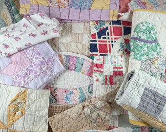 Lote de 16 piezas de retazos de tela vintage para acolchado a mano, cortador de edredones, reciclaje, costura lenta, diario de manualidades, acolchado, costura, saco de pienso