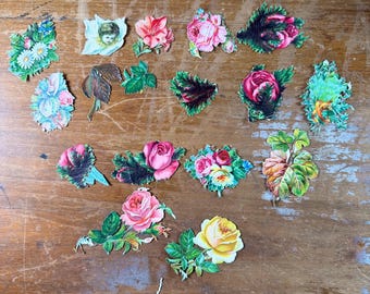 Lot de 18 découpes de papier vintage sur le thème des fleurs et de la faune, pour scrapbooking, junk journal et techniques mixtes. Papier découpé victorien.