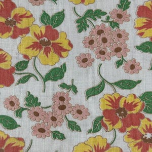 30s FQ Feedsack Feed Sack Flour Sack Cotton Quilt Fabric Slow Stitch Junk Journal Cottage Core Orange Yellow Pink Floral
