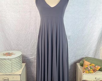 Vtg 90s Moda International Gray Strappy Handkerchief Hem Midi Fit n Flare Dress  Vintage 1990s Size Small Rayon