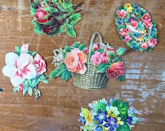 Lot de 5 découpes de papier vintage sur le thème des fleurs et de la faune, pour scrapbooking, junk journal et techniques mixtes. Papier découpé victorien pour scrapbooking et loisirs créatifs.