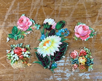 Lot de 5 découpes de papier vintage sur le thème des fleurs et de la faune, pour scrapbooking, junk journal et techniques mixtes. Papier découpé victorien pour scrapbooking et loisirs créatifs.