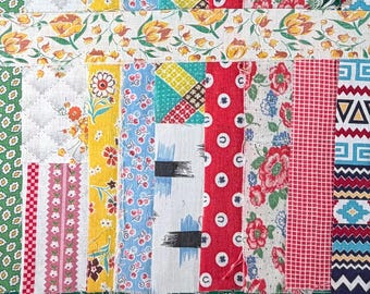 30s 40s 15 pc Lot Strips Scraps Vintage Feedsack Feed Sack Flour Sack Bag Cotton Quilt Fabric Craft Junk Journal Novelty Geometric Floral