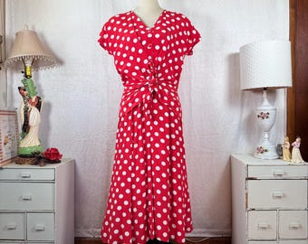 Vtg 90s Rayon Carole Little Cottage Core Dress Sz 10 Red Polka Dots Maxi Vintage Sz 10P