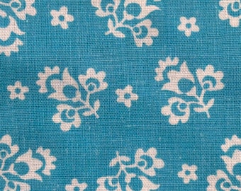 Tela de algodón vintage de los años 30 y 40, 35" x 87", ideal para acolchado, manualidades, costura, diario creativo, saco de pienso, estampado floral azul, estilo cottagecore.