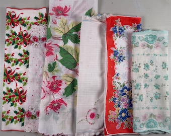 Lote vintage de 7 pañuelos Cutter Craft Lote de pañuelos de algodón vintage con estampado floral Junk Journal Slow Stitch Crafting