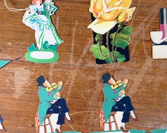 Lot de 8 cartes de pointage pour junk journal et scrapbooking, techniques mixtes, éphémères vintage, papier découpé victorien.