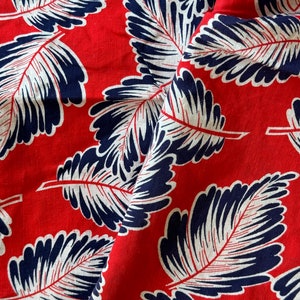Vintage Flawed Lot 2 Full Sewn Feedsack Navy Blue Tropical Leaves Foliage on Red Flawed Flour Sack Feed Sack Cotton Quilt Fabric