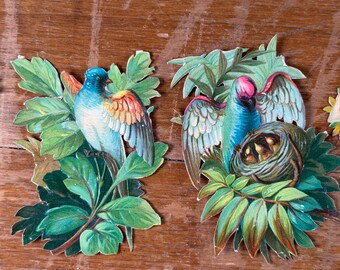Lot de 10 pièces d'éphémères vintage pour junk journal et scrapbooking, style victorien, avec des oiseaux découpés à l'emporte-pièce.