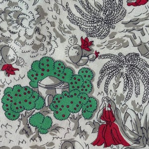 Vtg Feedsack 1/3 Sack Red Green Black Garden Novelty Vintage Feed Sack Flour Sack Cotton Quilt Fabric