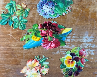 Lot de 5 découpes de papier vintage sur le thème des fleurs et de la faune, pour scrapbooking, junk journal et techniques mixtes. Papier découpé victorien pour scrapbooking et loisirs créatifs.