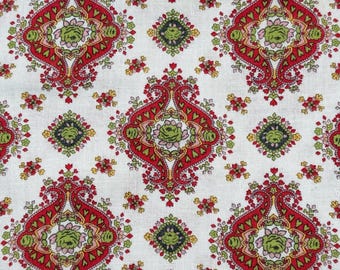 30s 40s FQ Vintage Feed Sack Bag Feedsack Flour Sack Cotton Quilt Fabric Junk Journal Cottage Core Red Medallion Green Rose Floral Vivid