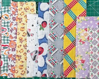 30s 40s 15 pc Lot Strips Scraps Vintage Feedsack Feed Sack Flour Sack Bag Cotton Quilt Fabric Craft Junk Journal Novelty Geometric Floral