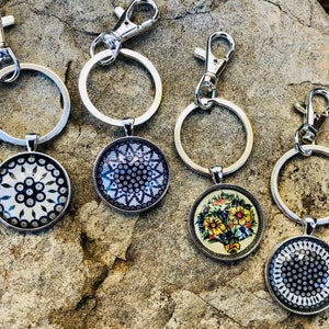 Polish Pottery Key Ring, Polish Pottery Gift, Key Chain Gift, Silver Key Chain