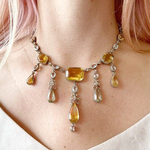 Victorian Aquamarine, Citrine, and Diamond Riviere