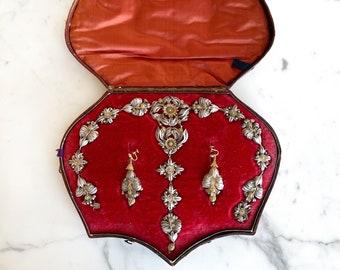 Viktorianische Filigrane Silber Boxed Parure