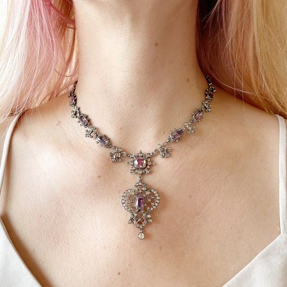 Victorian Pink Paste Silver Necklace