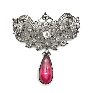 Georgian Rock Crystal Paste Pink Drop Girandole Brooch