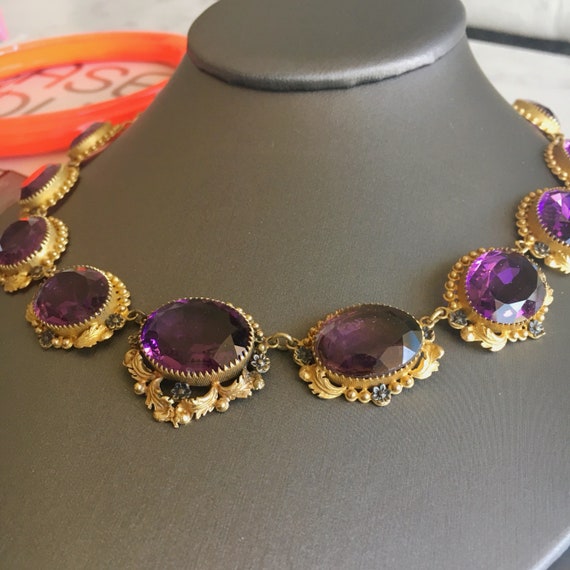 Victorian "Amethyst" Paste and Gilt Riviere Neckla