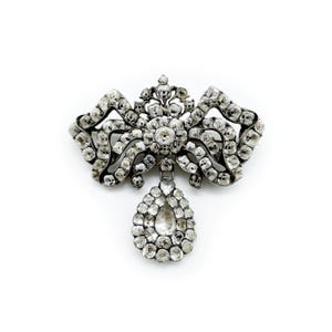 Georgian Paste Bow Stomacher Brooch in Silver