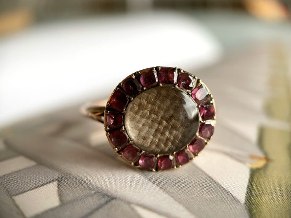 Georgian Garnet Halo Mourning Ring - image 1